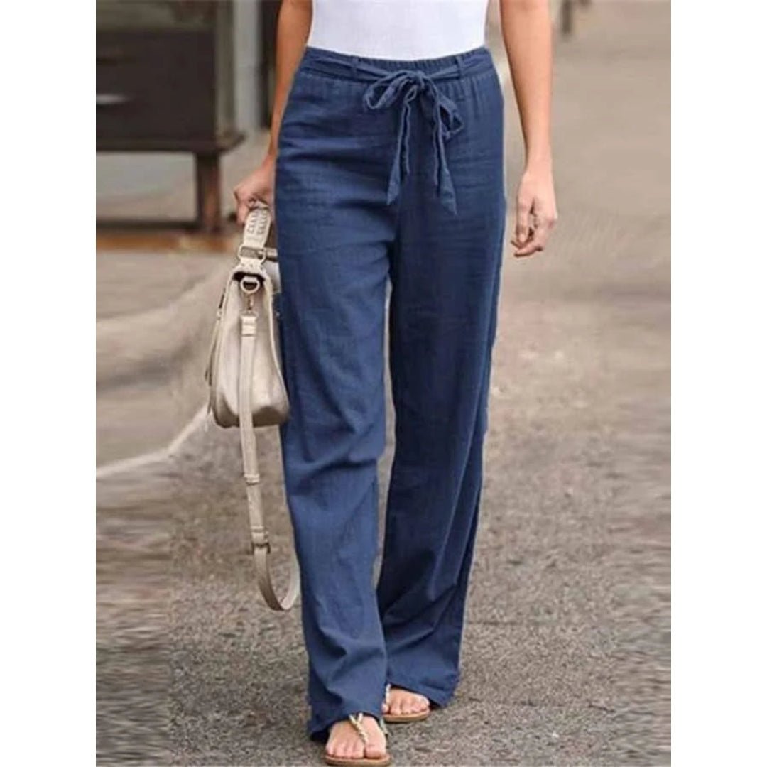 Cressida | Women's Wide Leg Drawstring Palazzo Pants - Navy - Image 1