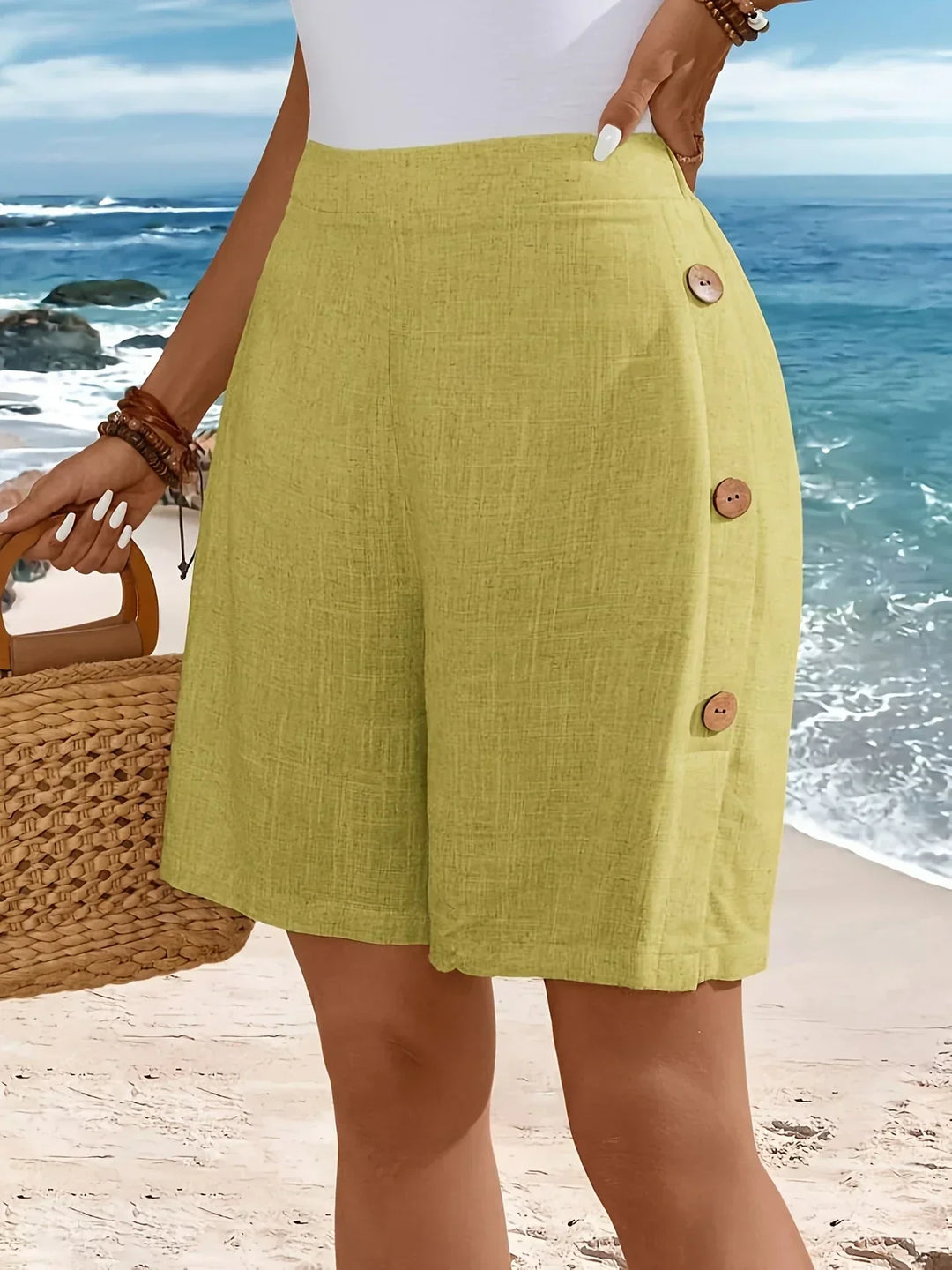 Cressidra | Women's Button Detail High Waisted Shorts - Image 1