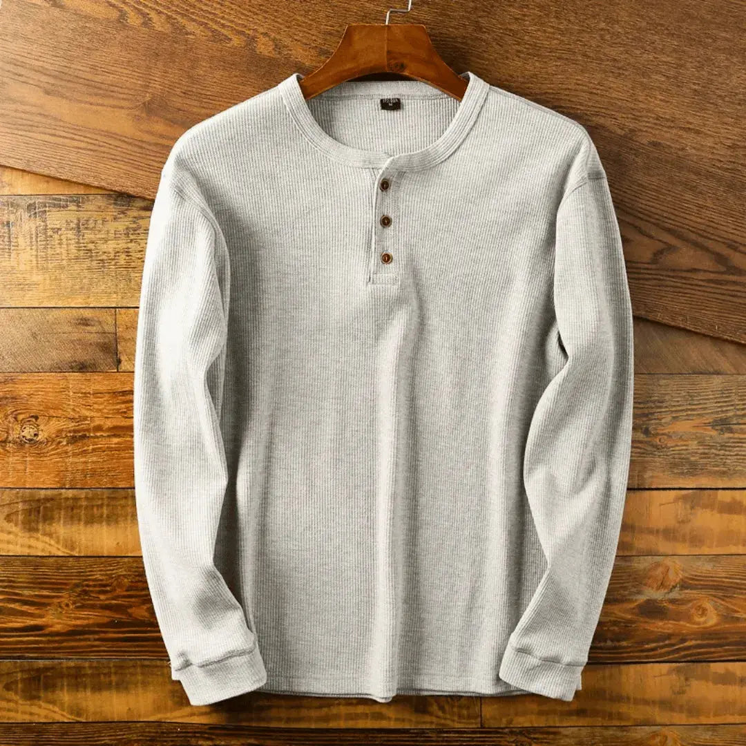 Dacio | Men's Henley Long Sleeve Ribbed Shirt - Light Grey - Image 1