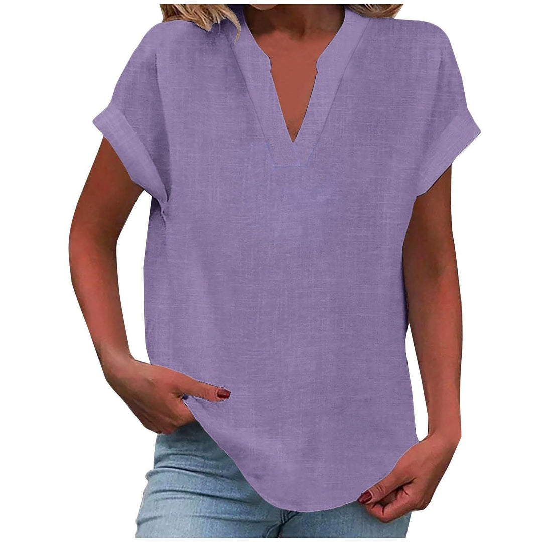 Dahlia | Women's V-Neck Short Sleeve Blouse - Image 1