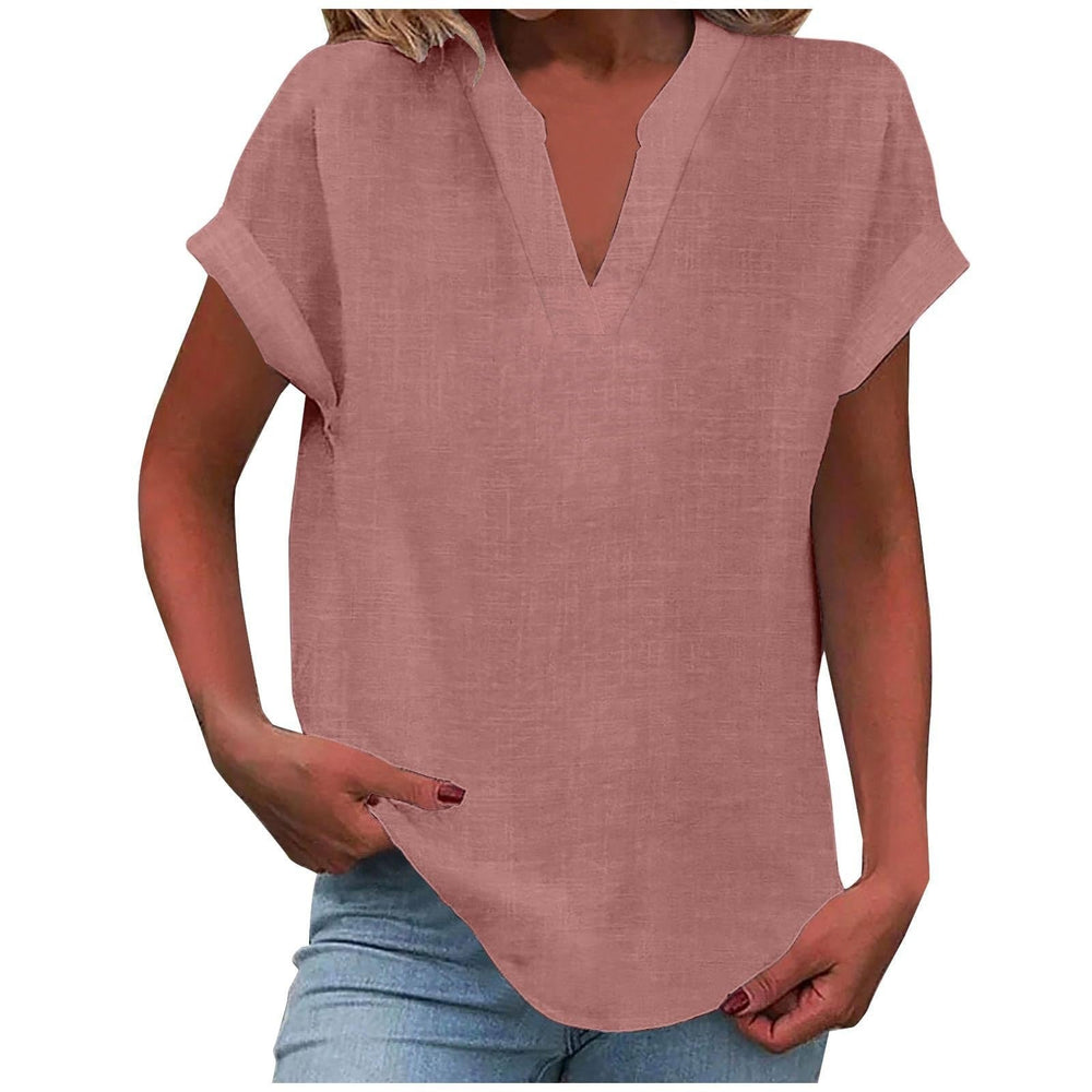 Dahlia | Women's V-Neck Short Sleeve Blouse - Image 2