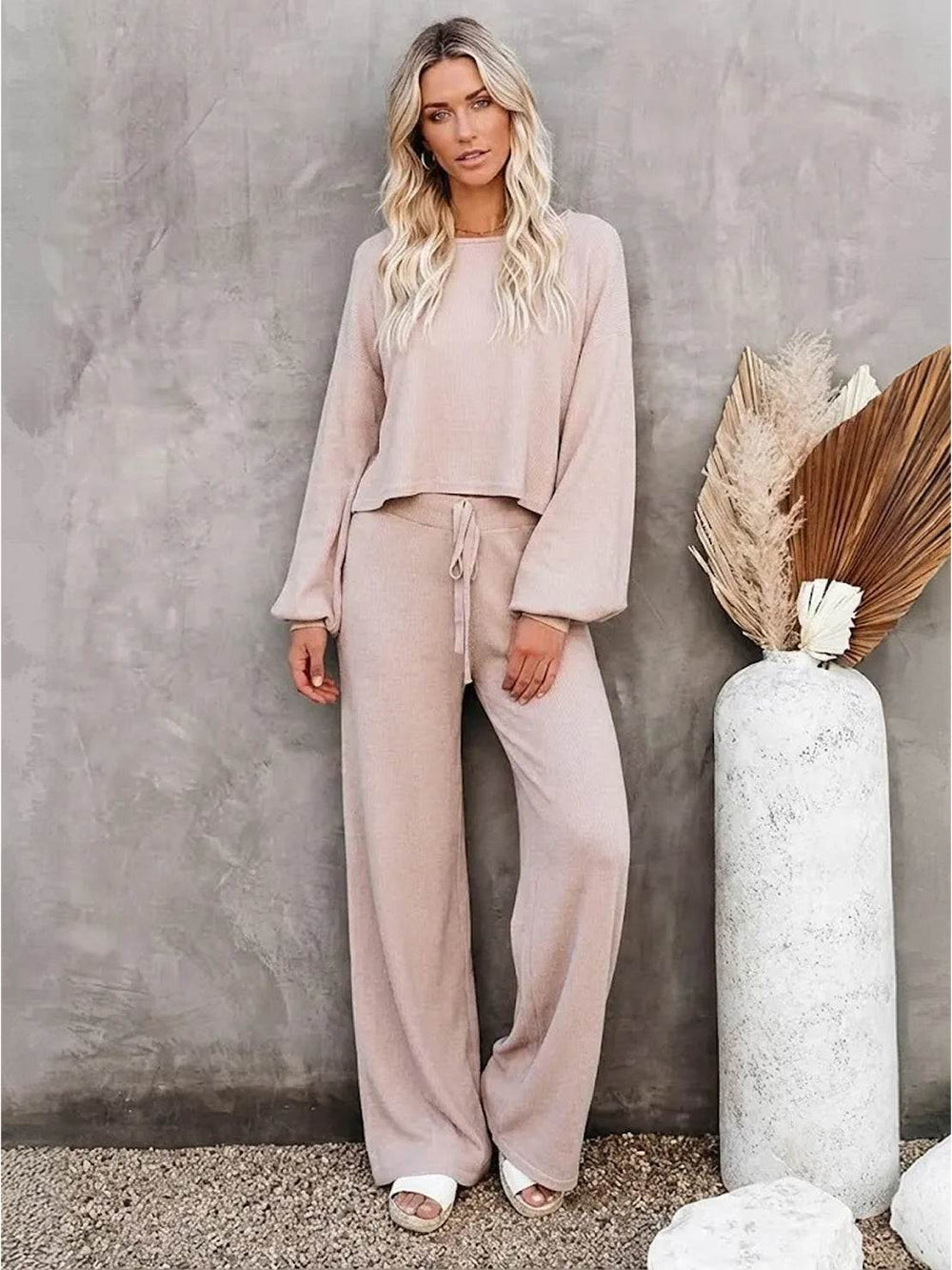 Daphne | Women's Cropped Sweatshirt Wide Leg Pants Set - Image 2