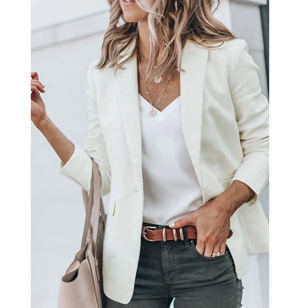 Daphne | Women's Open Front Tailored Blazer - Cream - Image 1
