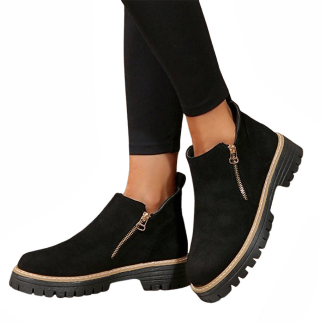 Daria | Women's Zip-Up Ankle Boots with Platform Sole - Black - Image 1