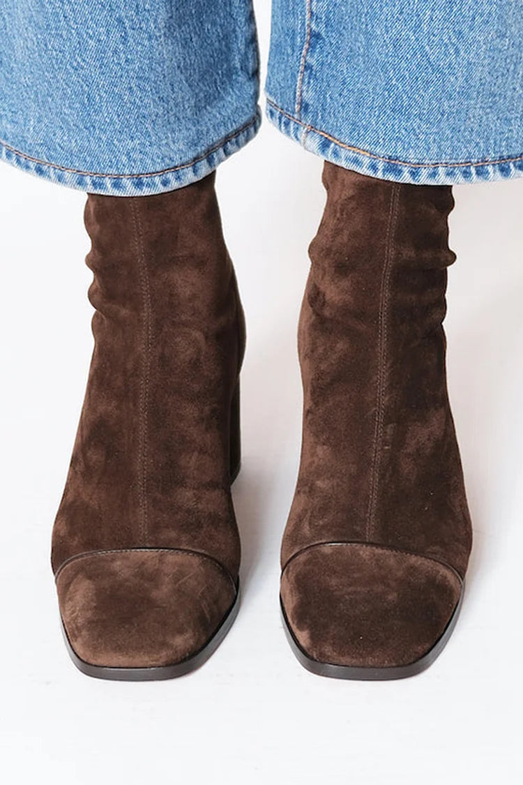 Darla | Women's Suede Ankle Boot with Block Heel - Dark Brown - Image 2