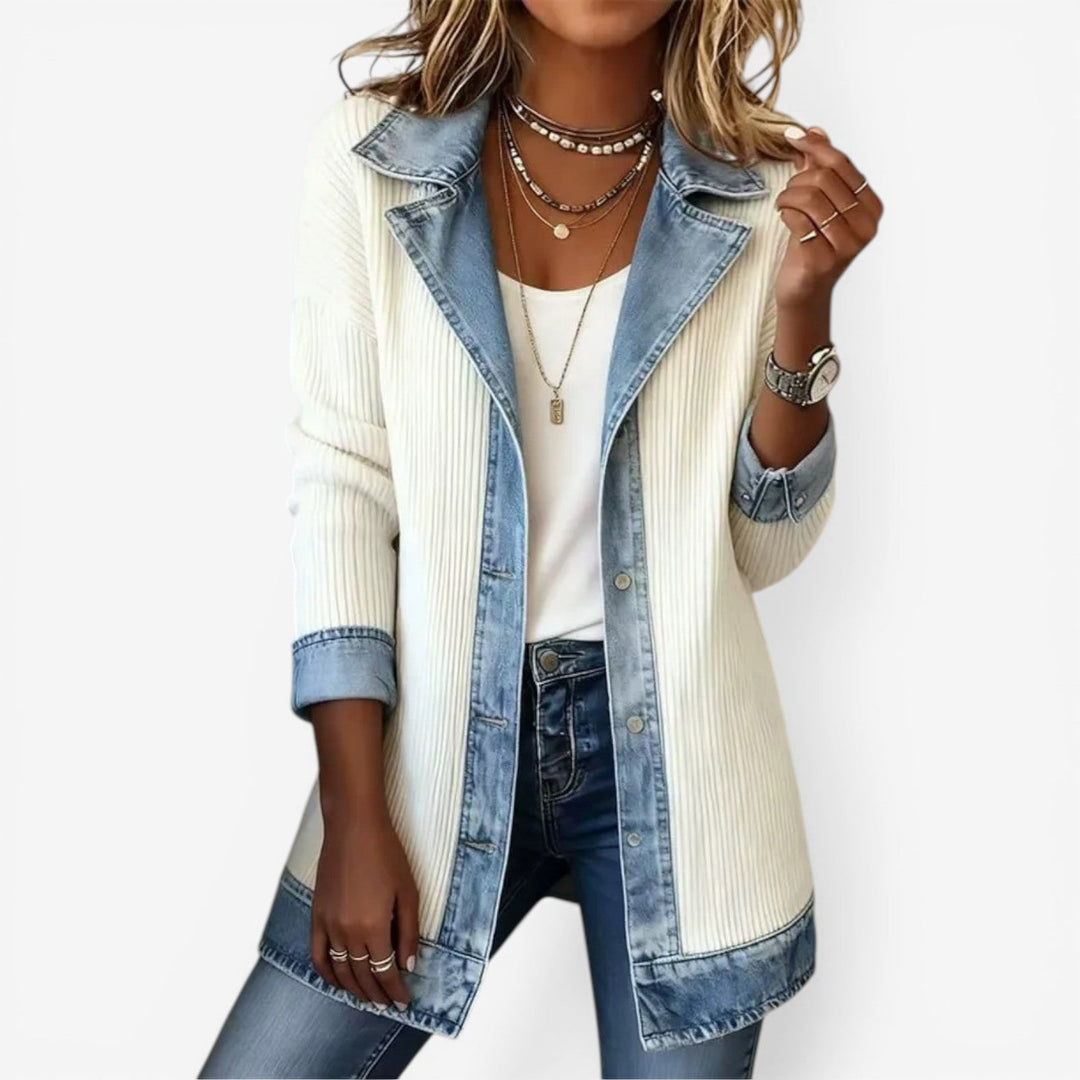 Darvine | Women's Denim Trim Knit Jacket - Image 1