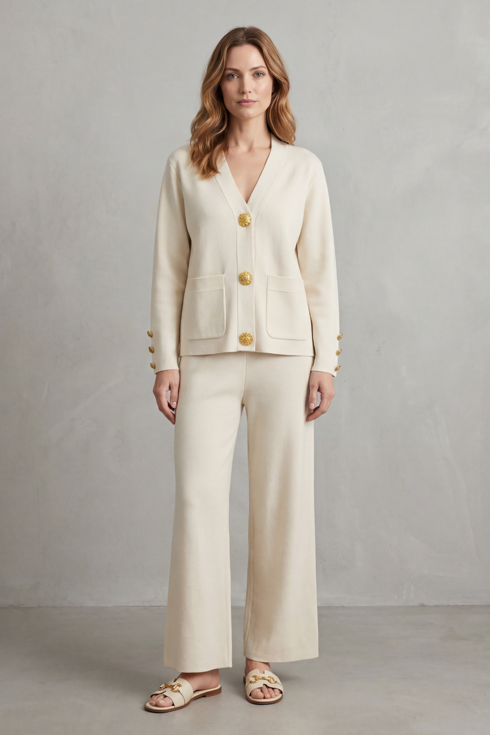 Dawnell | Women's Button Knit Lounge Set - Cream - Image 2