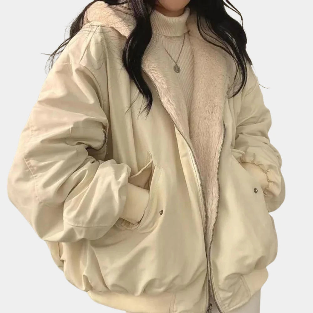 Dawnelle | Women's Reversible Winter Coat Fleece Lined - Cream - Image 1
