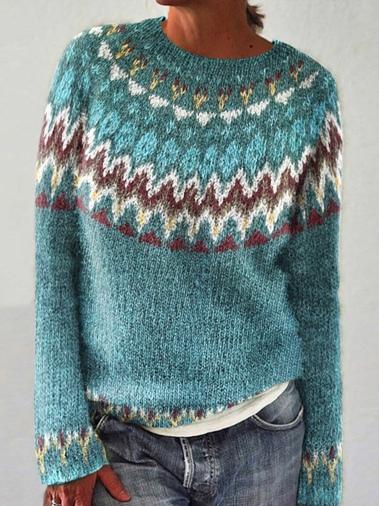Dawnrix | Women's Fair Isle Knit Jumper - Teal - Image 1