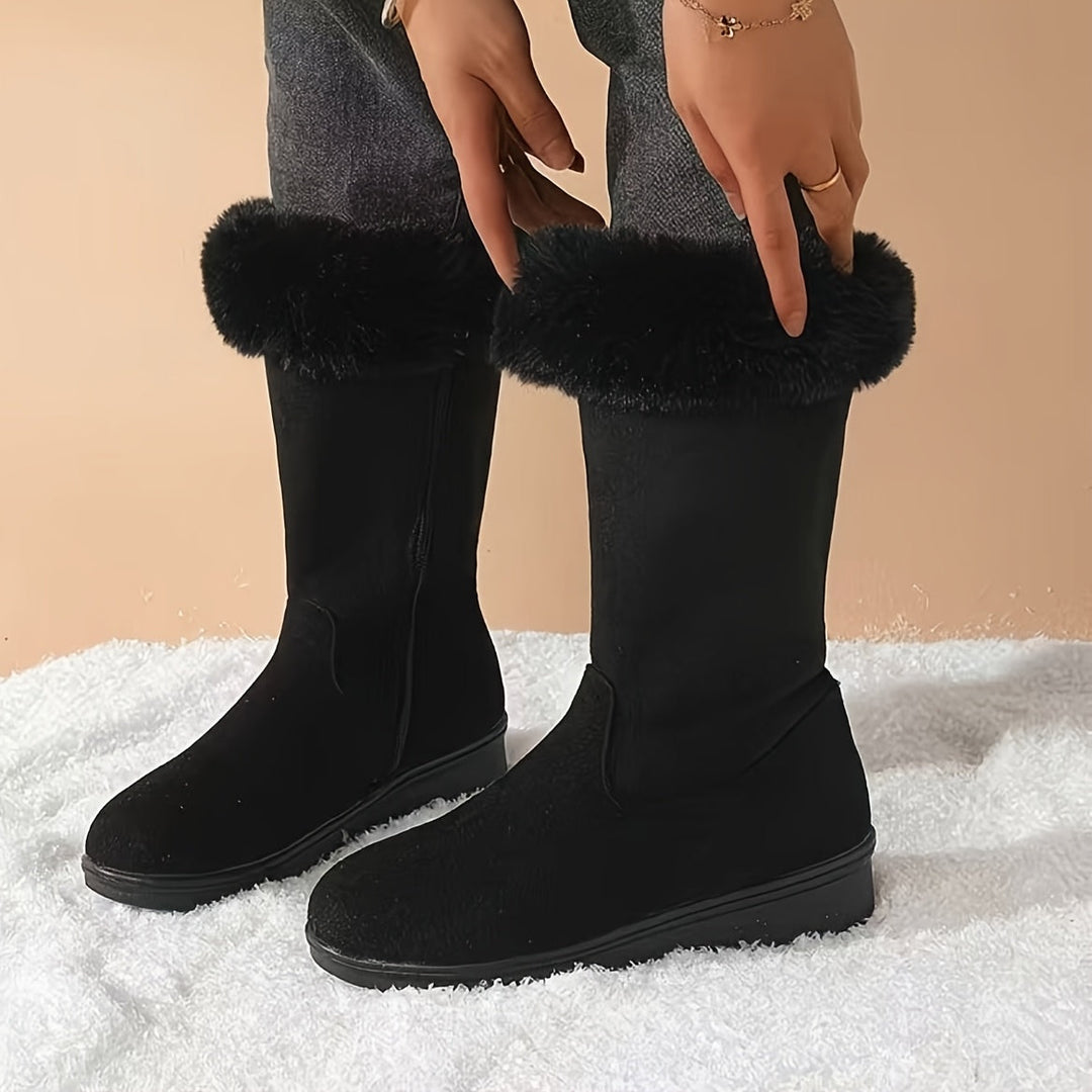 Dawnrix | Women's Mid-Calf Winter Boots with Fur Trim - Black - Image 1