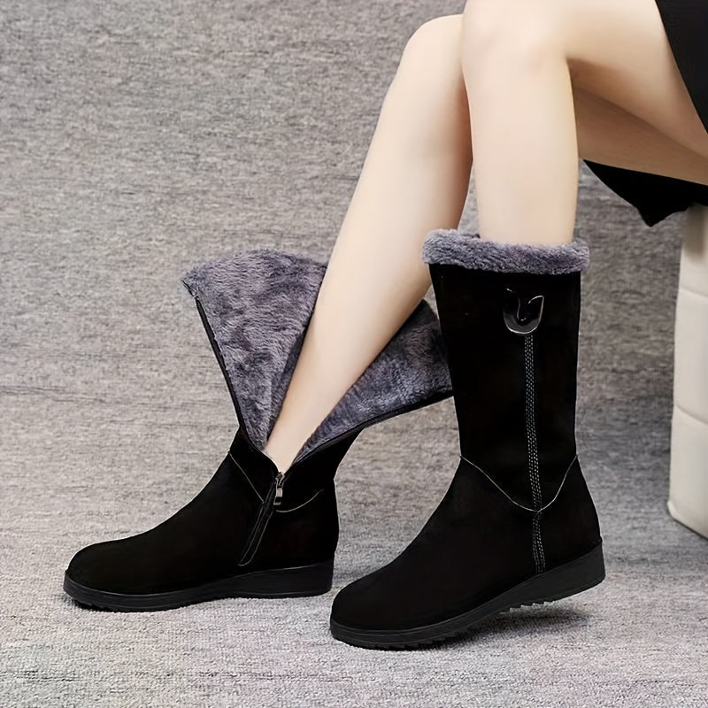 Dawnrix | Women's Mid-Calf Winter Boots with Fur Trim - Black - Image 2