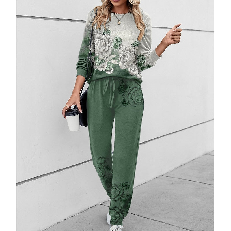Dawnveil | Women's Knit Lounge Set Floral Two-Piece - Image 2