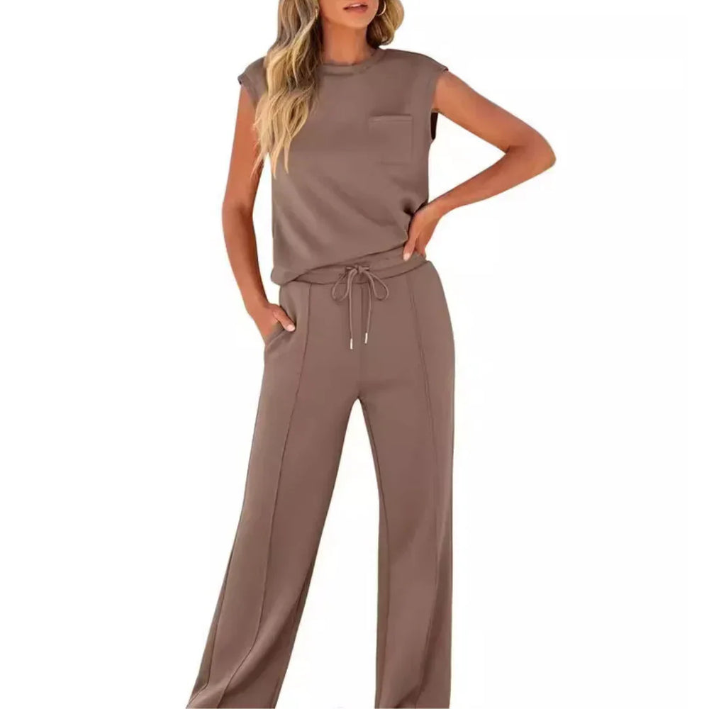 Dawnvell | Women's Knit Lounge Set Wide Leg Trousers - Black - Image 2