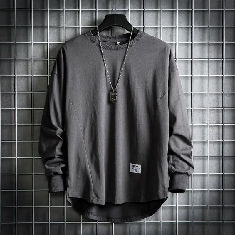 Daxwell | Men's Oversized Crew Neck Long Sleeve Tee - Dark Grey - Image 1
