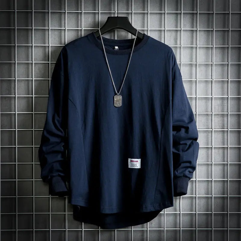 Daxwell | Men's Oversized Crew Neck Long Sleeve Tee - Dark Grey - Image 2