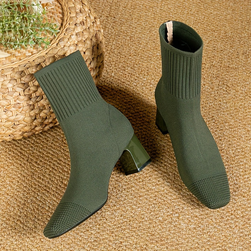 Delara | Women's Knit Ankle Boot with Block Heel - Navy - Image 2