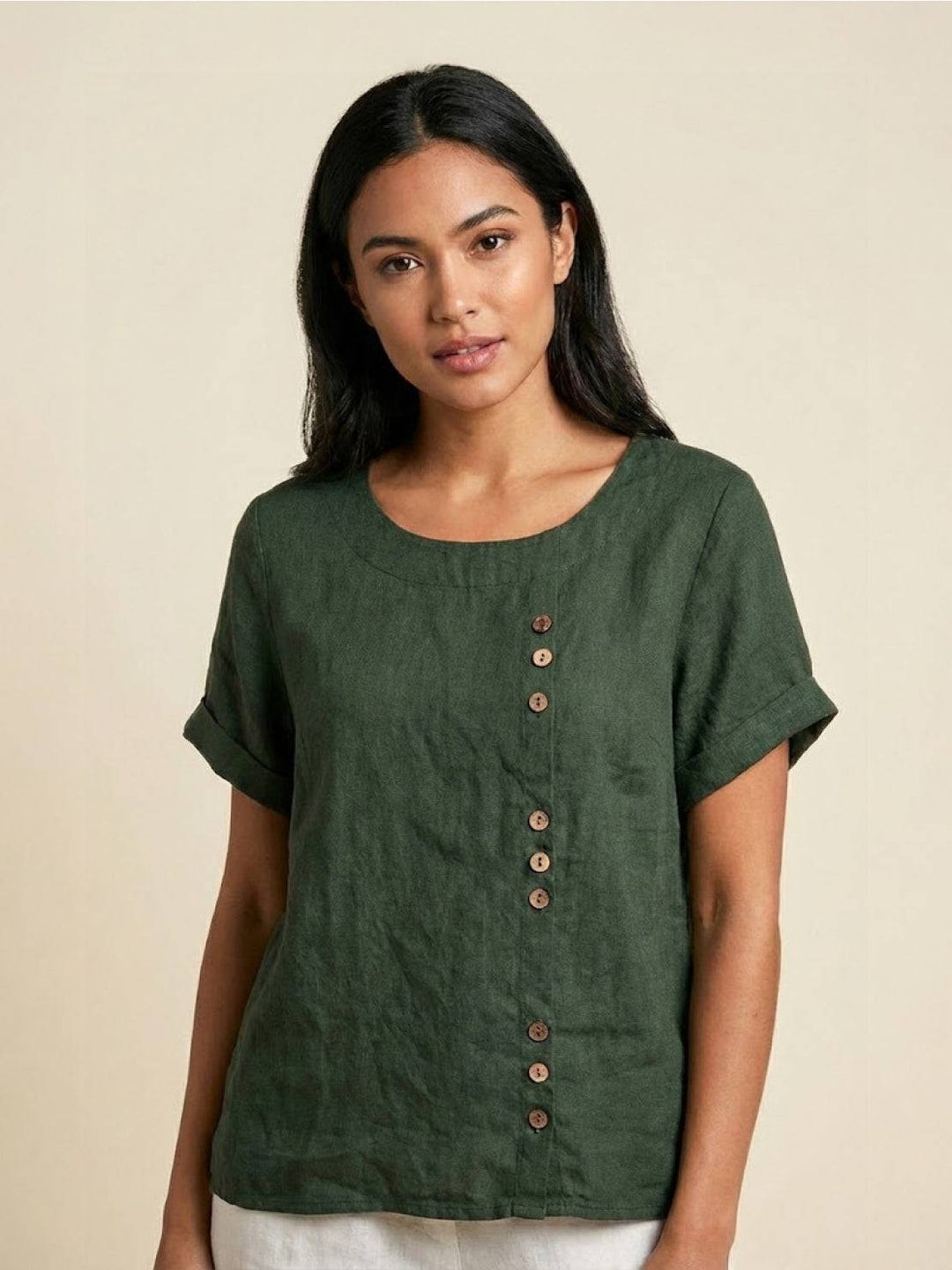 Delia | Women's Button Front Short Sleeve Blouse - Image 1