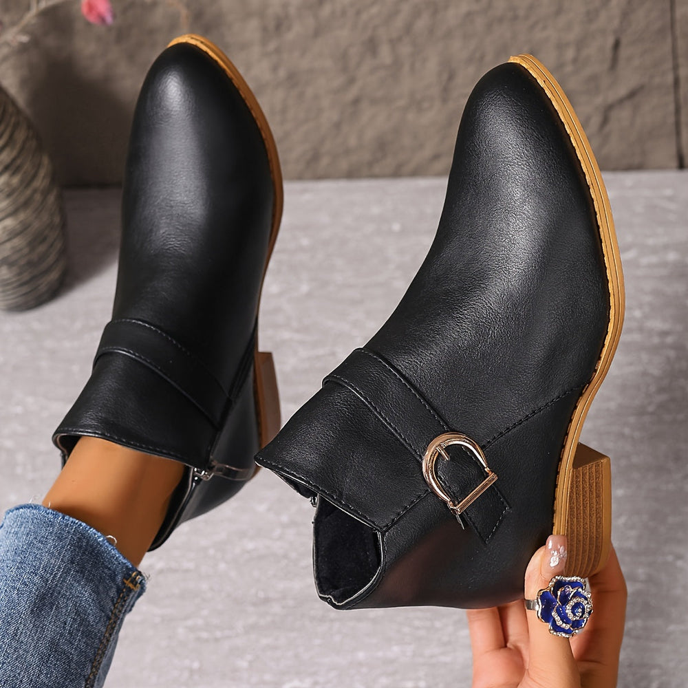 Delia | Women's Chelsea Ankle Boot with Buckle Accent - Dark Green - Image 2