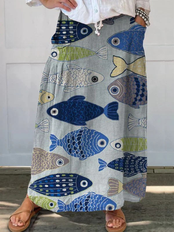 Delphia | Women's Fish Print Maxi Skirt - Image 1