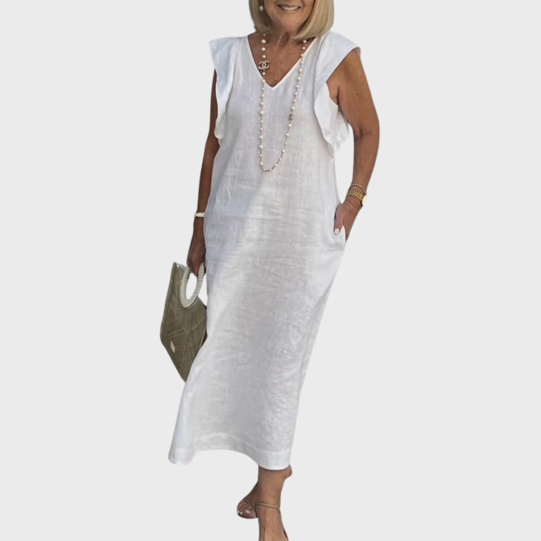 Delphina | Women's V-Neck Sleeveless Maxi Dress - White - Image 1