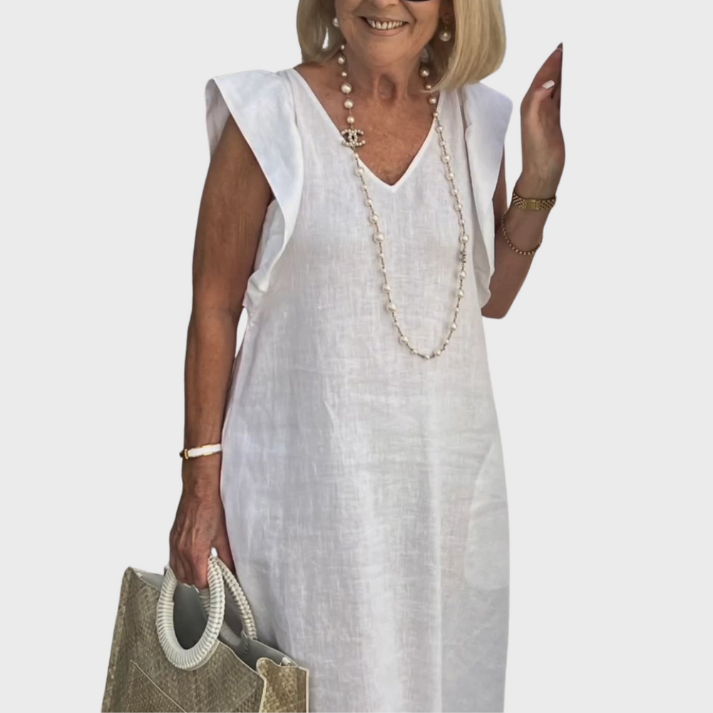 Delphina | Women's V-Neck Sleeveless Maxi Dress - White - Image 2