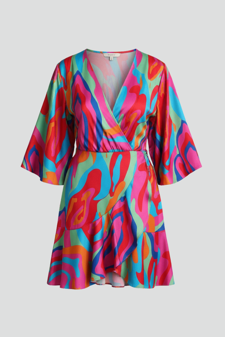 Delphine | Women's Abstract Print Wrap Mini Dress - Image 1