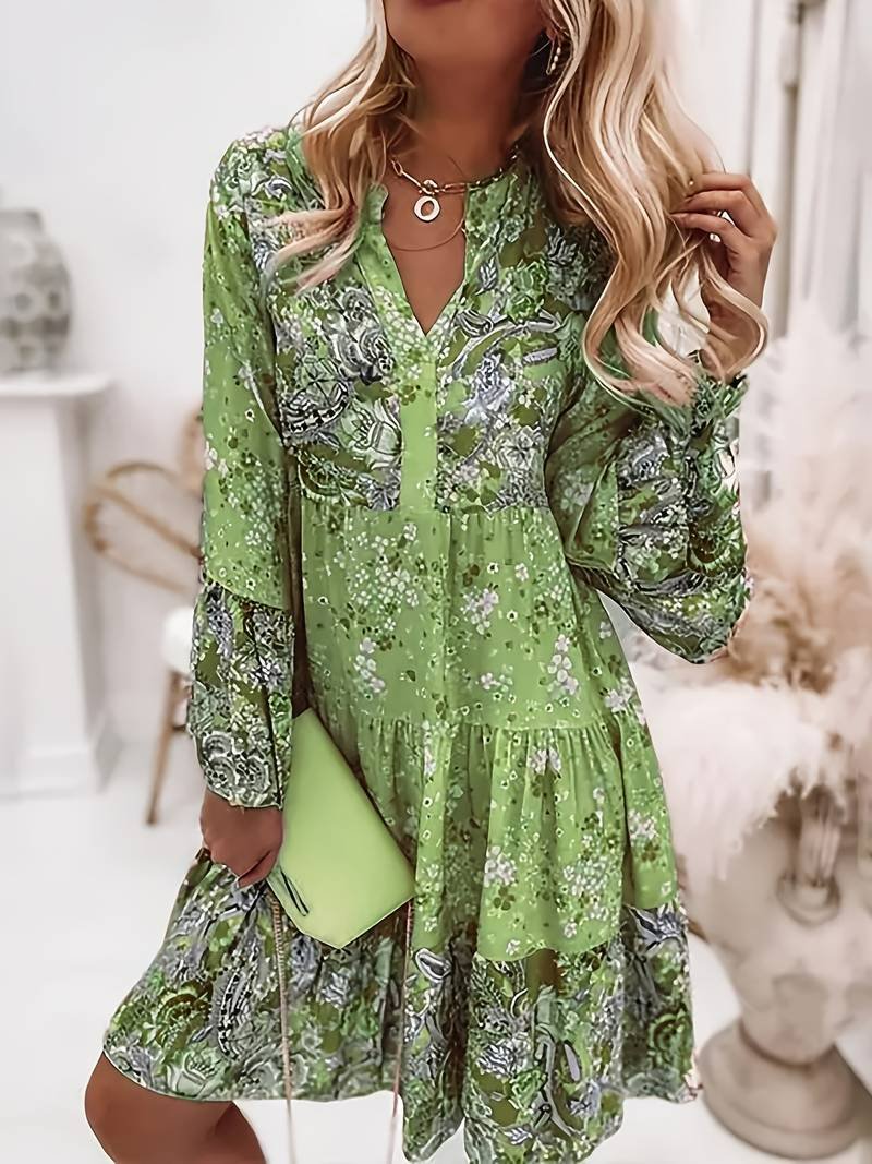 Delphine | Women's Floral Print Long Sleeve Tiered Midi Dress - Floral - Image 2
