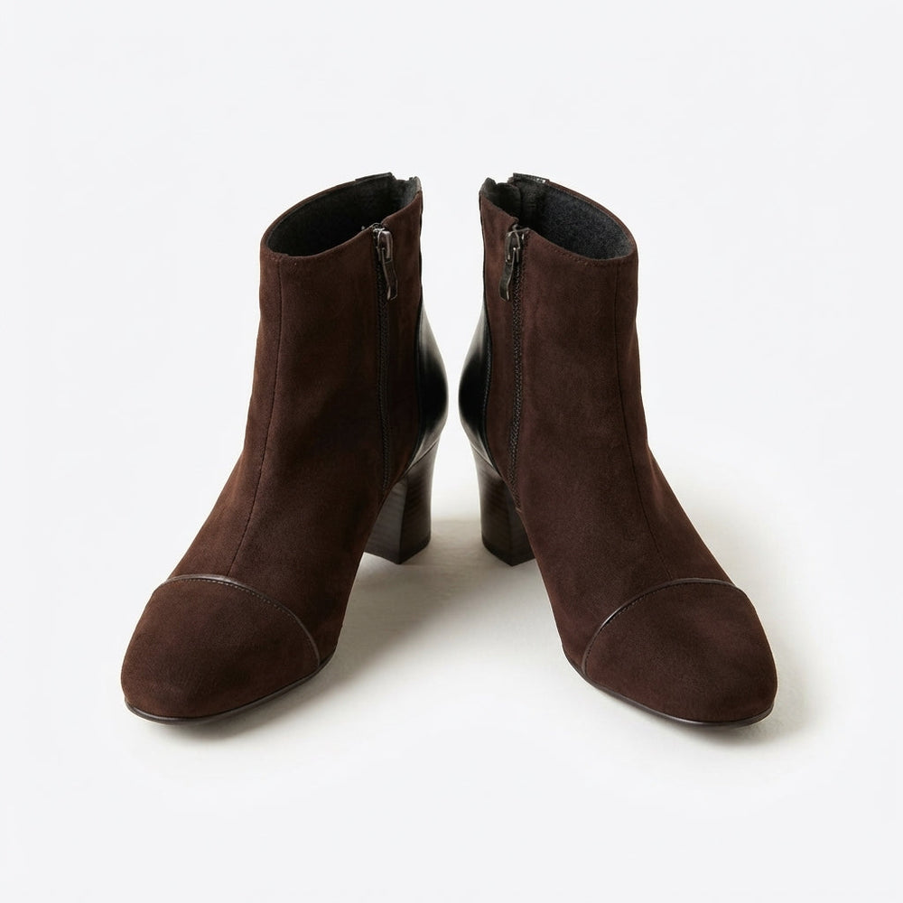 Delphine | Women's Suede Heeled Ankle Boots - Dark Brown - Image 2