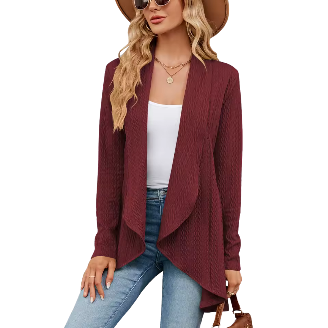 Delvira | Women's Open Front Cardigan Autumn - Burgundy - Image 1