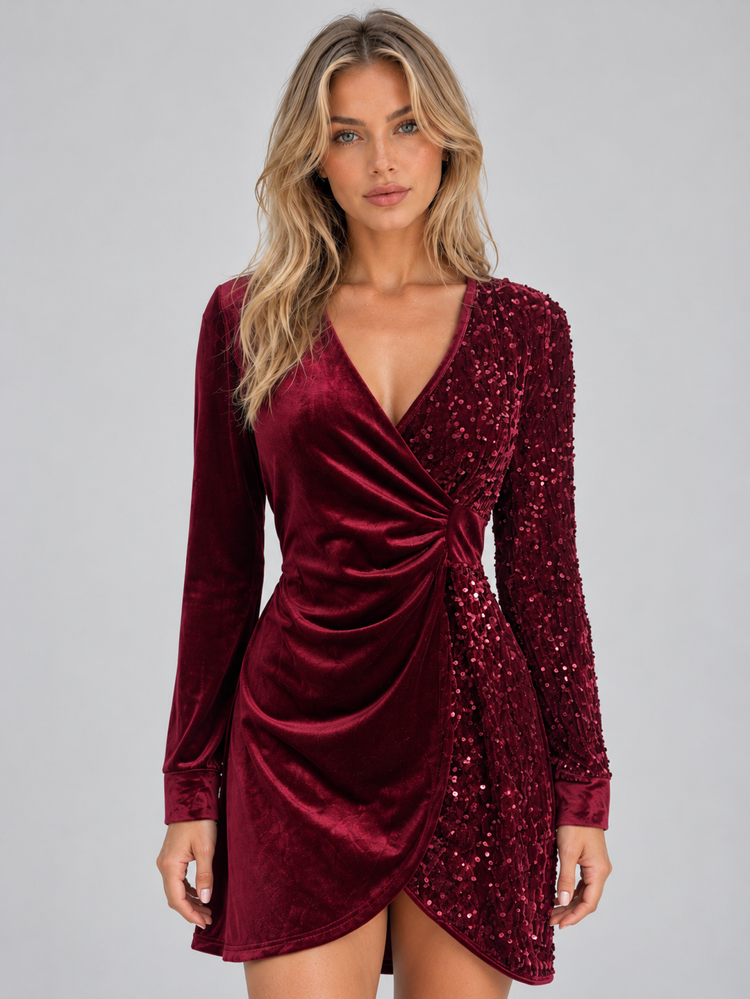 Delvore | Women's Christmas Party Dress Velvet Mini - Burgundy - Image 1