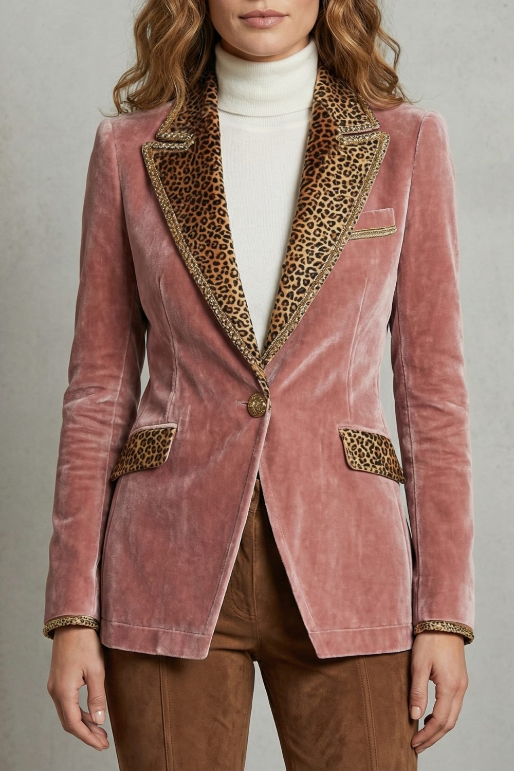 Delvorne | Women's Velvet Blazer Jacket Trim - Pink - Image 1