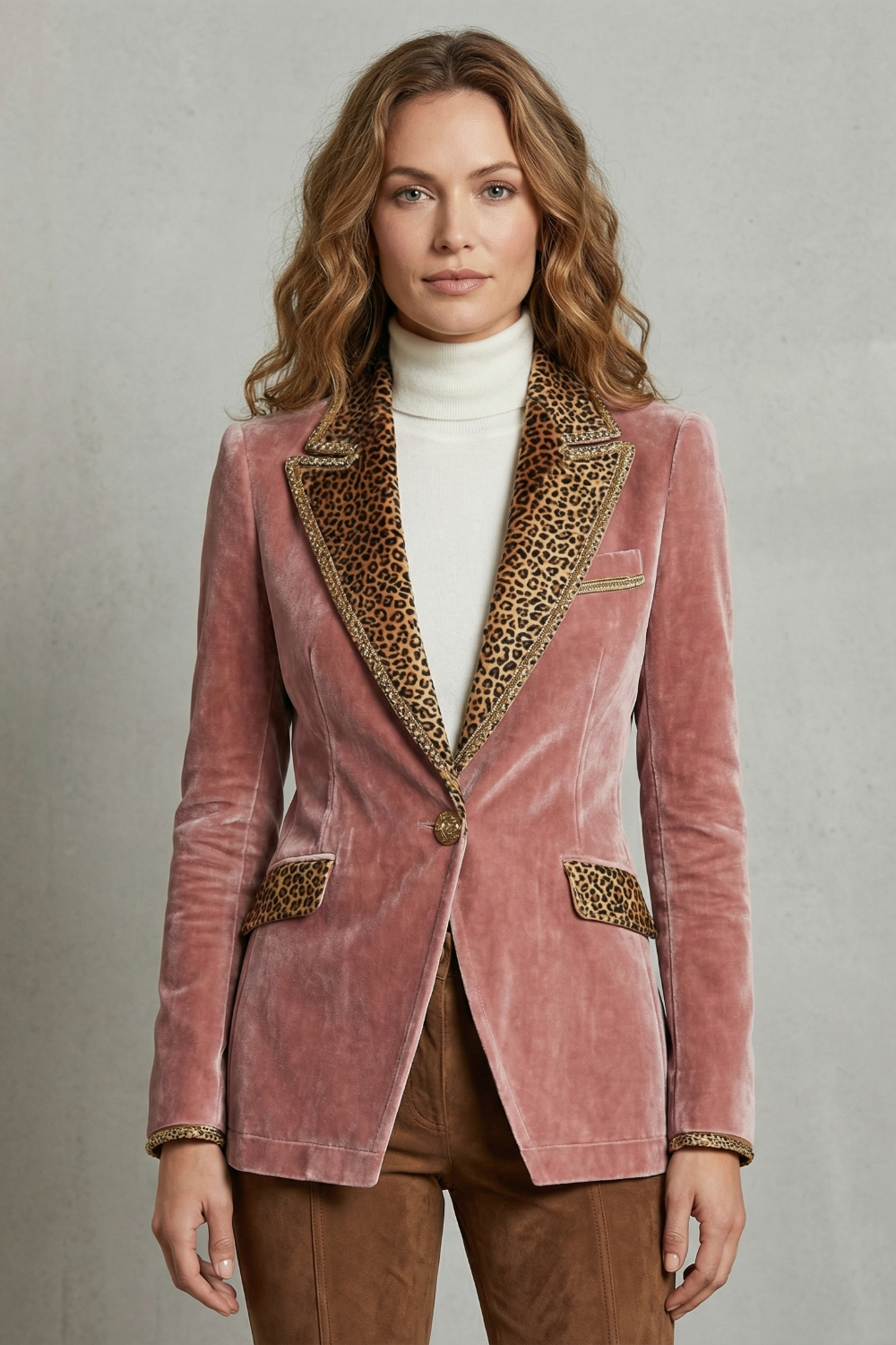 Delvorne | Women's Velvet Blazer Jacket Trim - Pink - Image 2