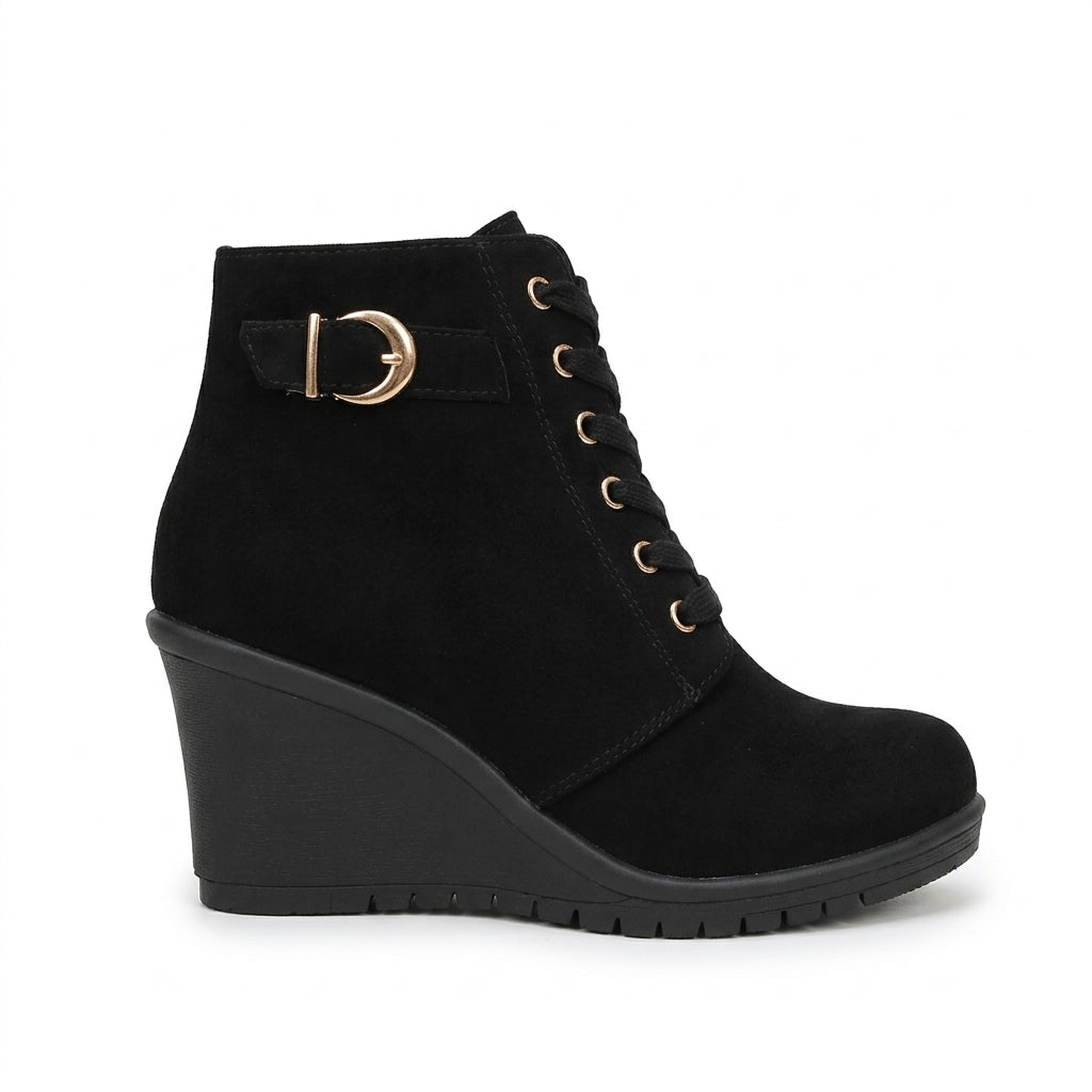 Delvorne | Women's Wedge Ankle Boots Lace-Up - Black - Image 1