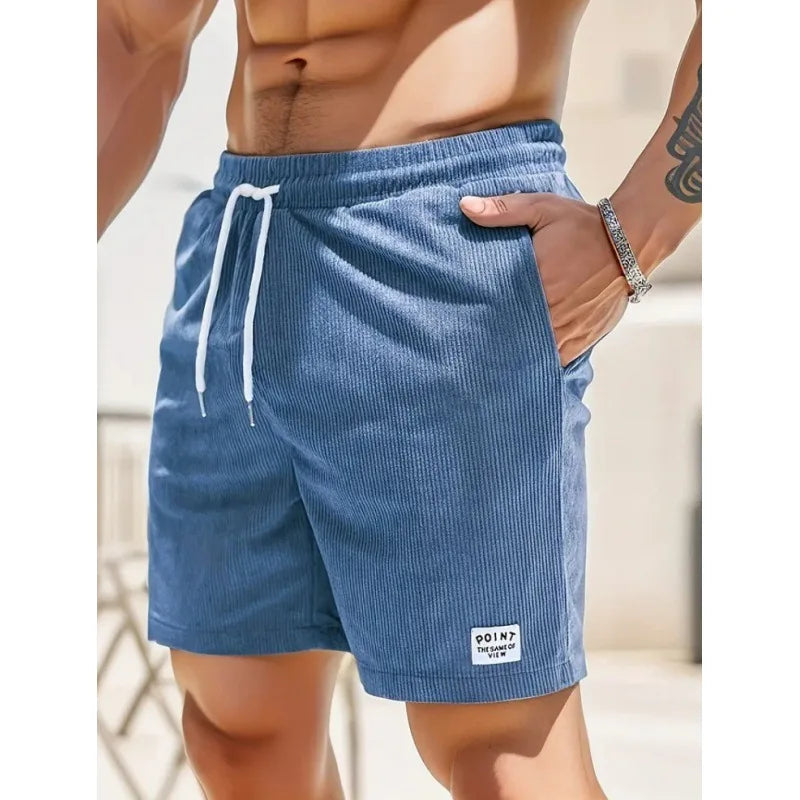 Denvir | Men's Casual Drawstring Shorts with Pockets - Blue - Image 1