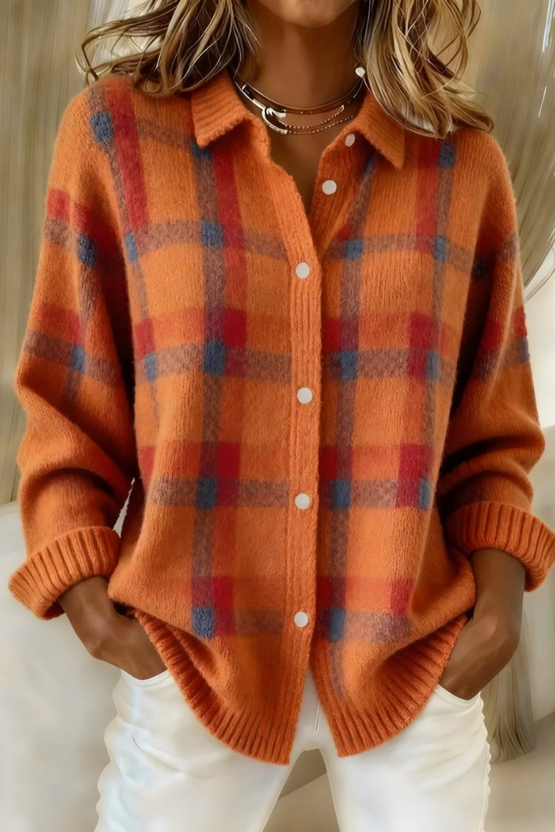 Dervla | Women's Plaid Button-Up Cardigan - Orange - Image 1