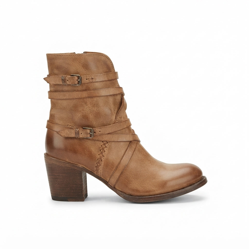 Dravella | Women's Heeled Biker Ankle Boots - Camel - Image 1