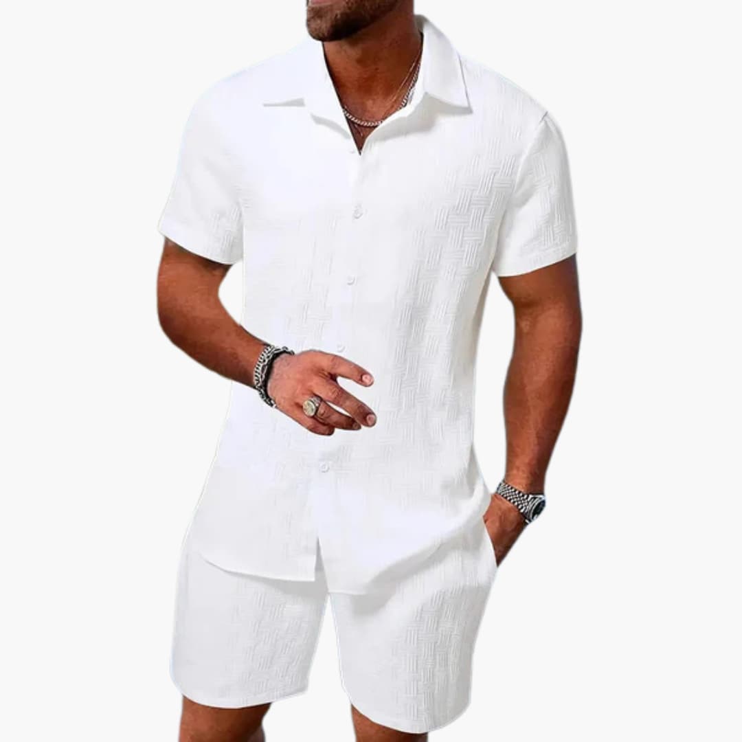 Draven | Men's 2 Piece Short Sleeve Shirt & Shorts Set - White - Image 1