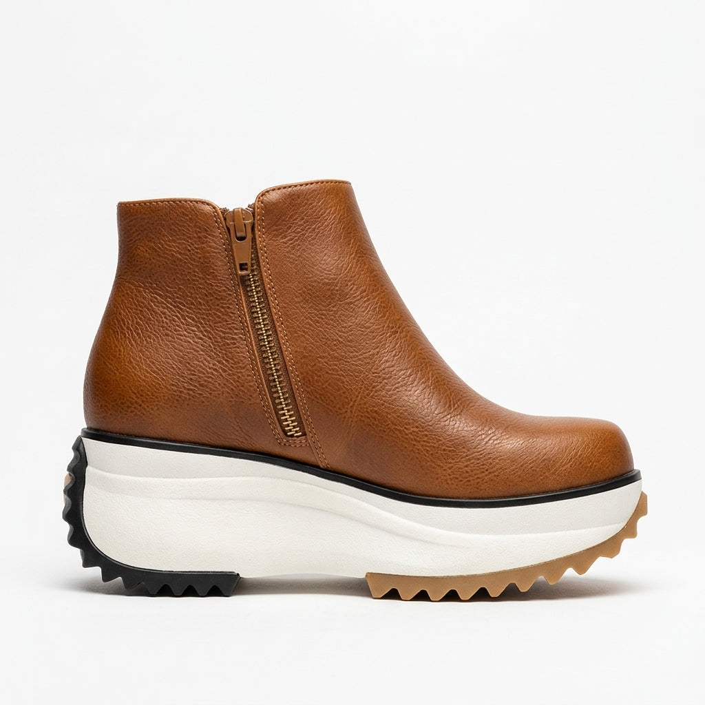 Dravenna | Women's Chelsea Ankle Boots Platform Wedge - Camel - Image 1