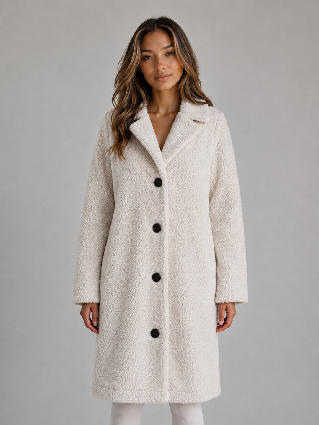 Dravwyn | Women's Teddy Sherpa Faux Fur Longline Coat - Cream - Image 1