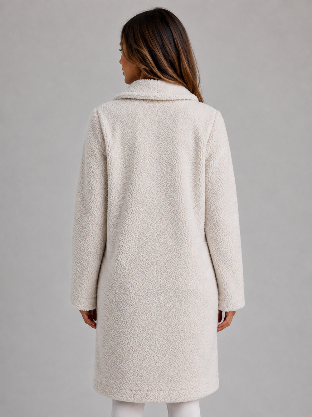 Dravwyn | Women's Teddy Sherpa Faux Fur Longline Coat - Cream - Image 2