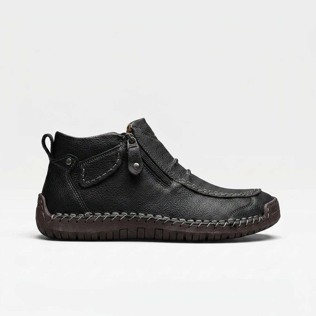 Drennow | Men's Leather Ankle Boots Side Zip - Black - Image 1