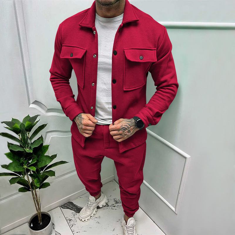 Drevon | Men's 2 Piece Button-Up Tracksuit Set - Red - Image 1