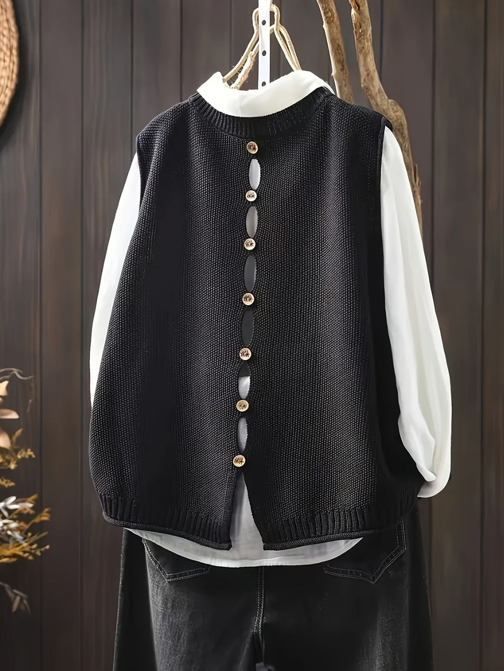 Edlara | Women's Knit Jumper Vest - Black - Image 2