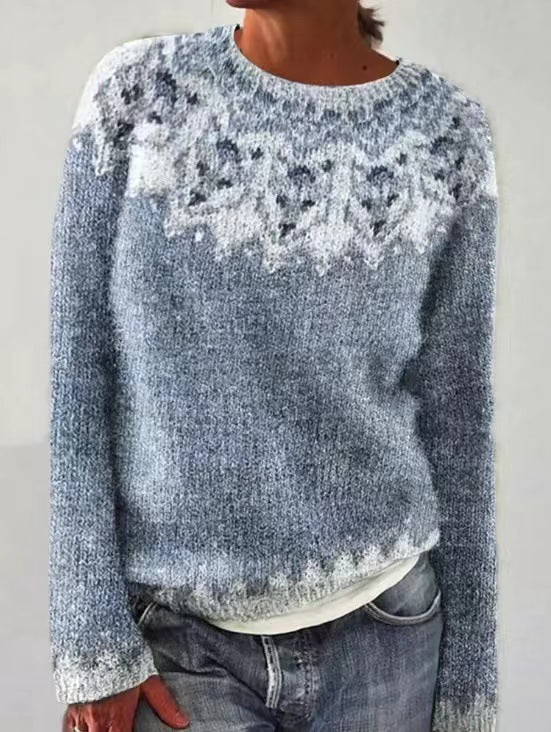 Eirwen | Women's Nordic Knit Jumper with Fair Isle Yoke - Grey - Image 2