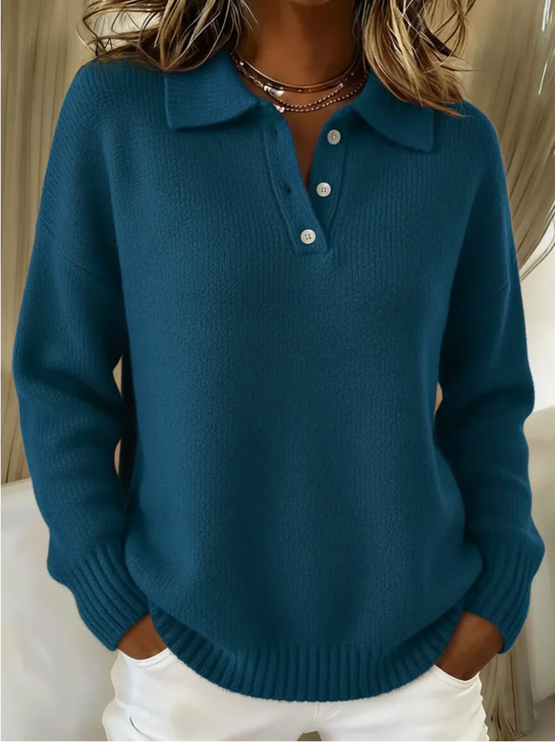 Eliana | Women's Polo Collar Long Sleeve Sweater - Image 2