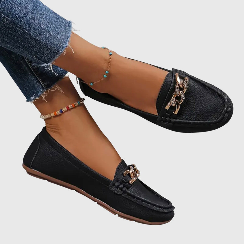 Elowen | Women's Chain Detail Slip-On Loafer - White - Image 2