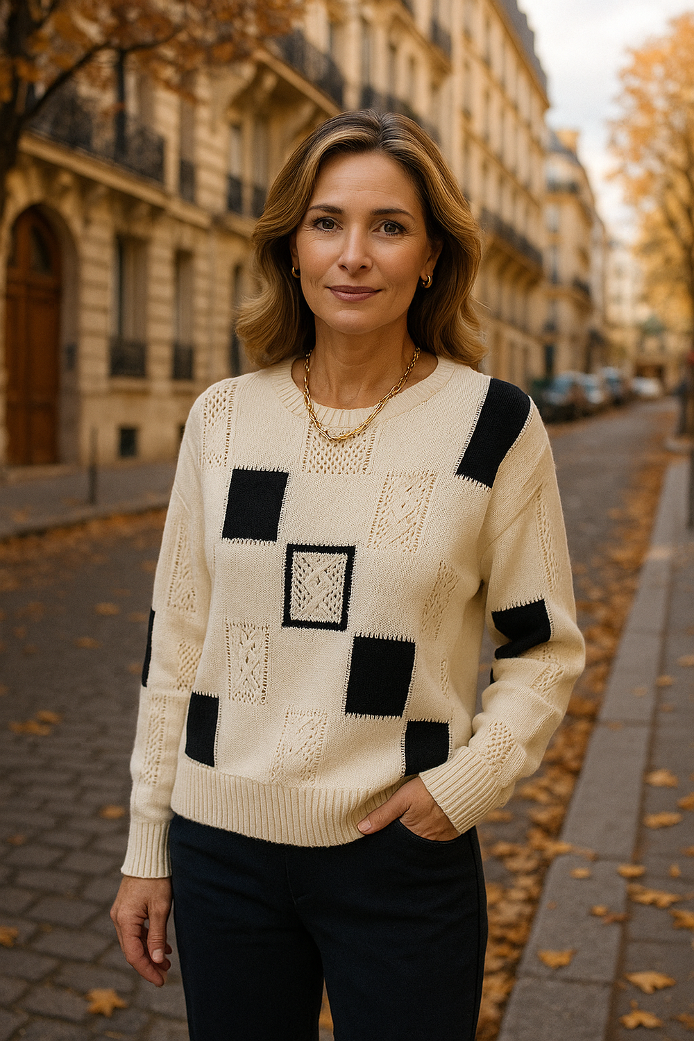 Elsveth | Women's Chunky Cable Knit Jumper - Cream - Image 2