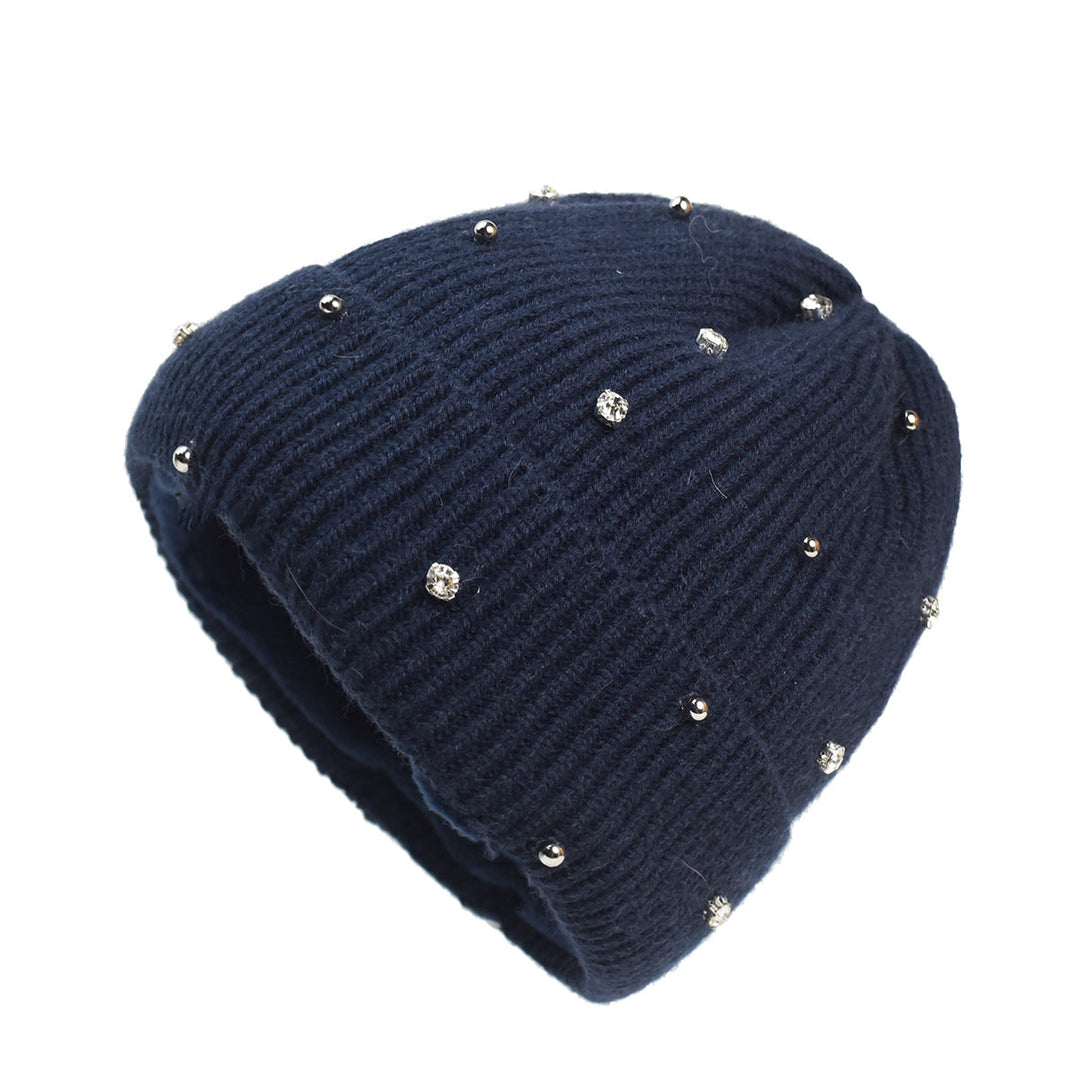 Elvara | Women's Knitted Beanie Hat with Sparkle Detail - Navy - Image 1