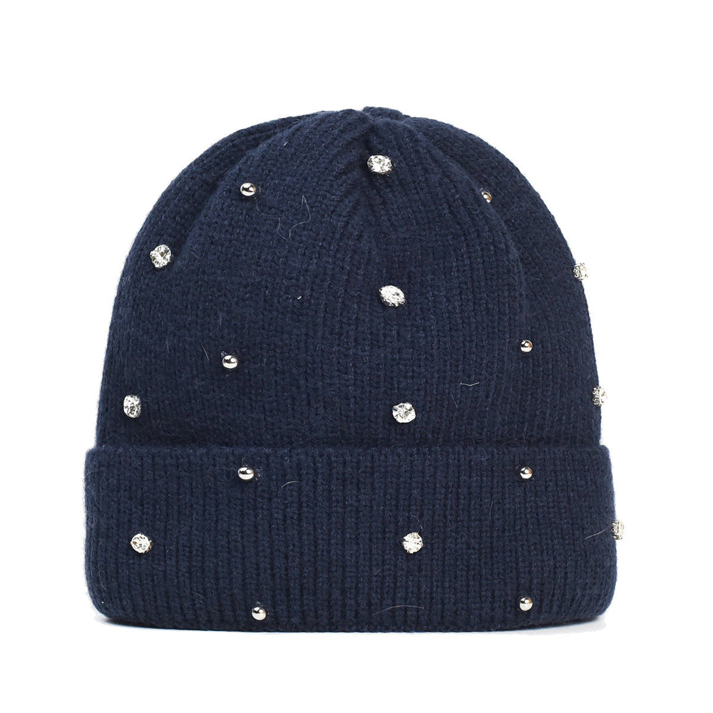 Elvara | Women's Knitted Beanie Hat with Sparkle Detail - Navy - Image 2