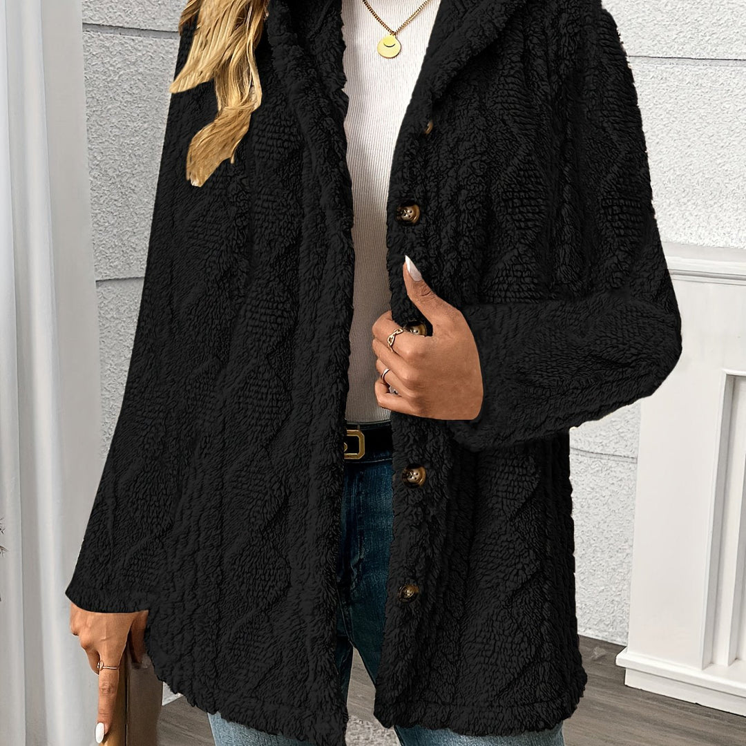 Elveth | Women's Teddy Fleece Button-Front Coat - Black - Image 1